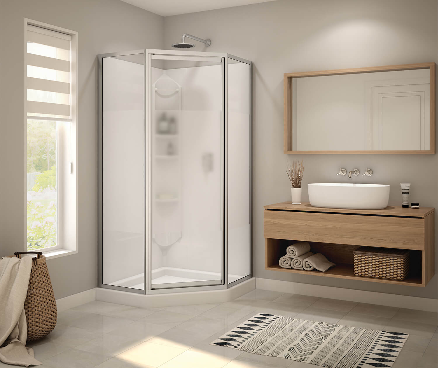 Maax Orchid 38 x 38 Polystyrene Center Drain Shower Kit in White with Centre Silk glass  in Matte Black 300022-000-129-103 - Plumbing Market