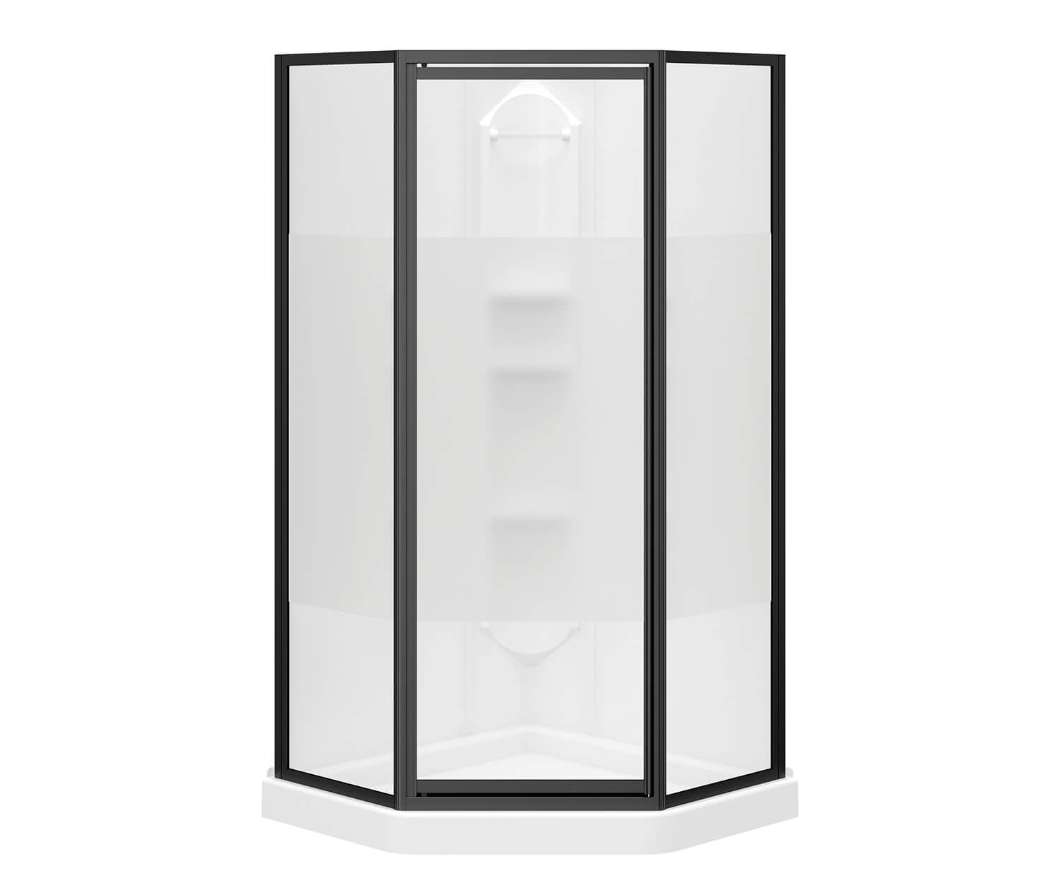 Maax Orchid 38 x 38 Polystyrene Center Drain Shower Kit in White with Centre Silk glass  in Matte Black 300022-000-129-103 - Plumbing Market