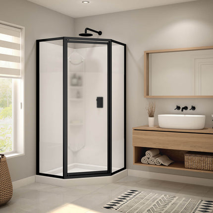 Maax Orchid 38 x 38 Polystyrene Center Drain Shower Kit in White with Centre Silk glass  in Chrome 300022-000-129-102 - Plumbing Market