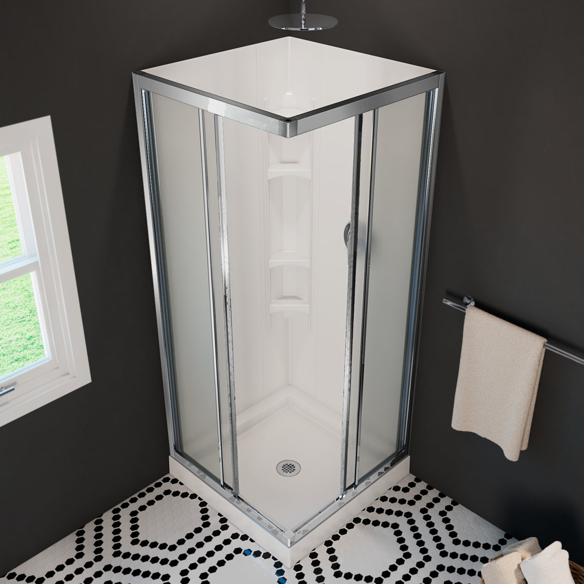 Maax 32 Mediterranean III 32 x 32 Polystyrene Center Drain Shower Kit in White - image 3