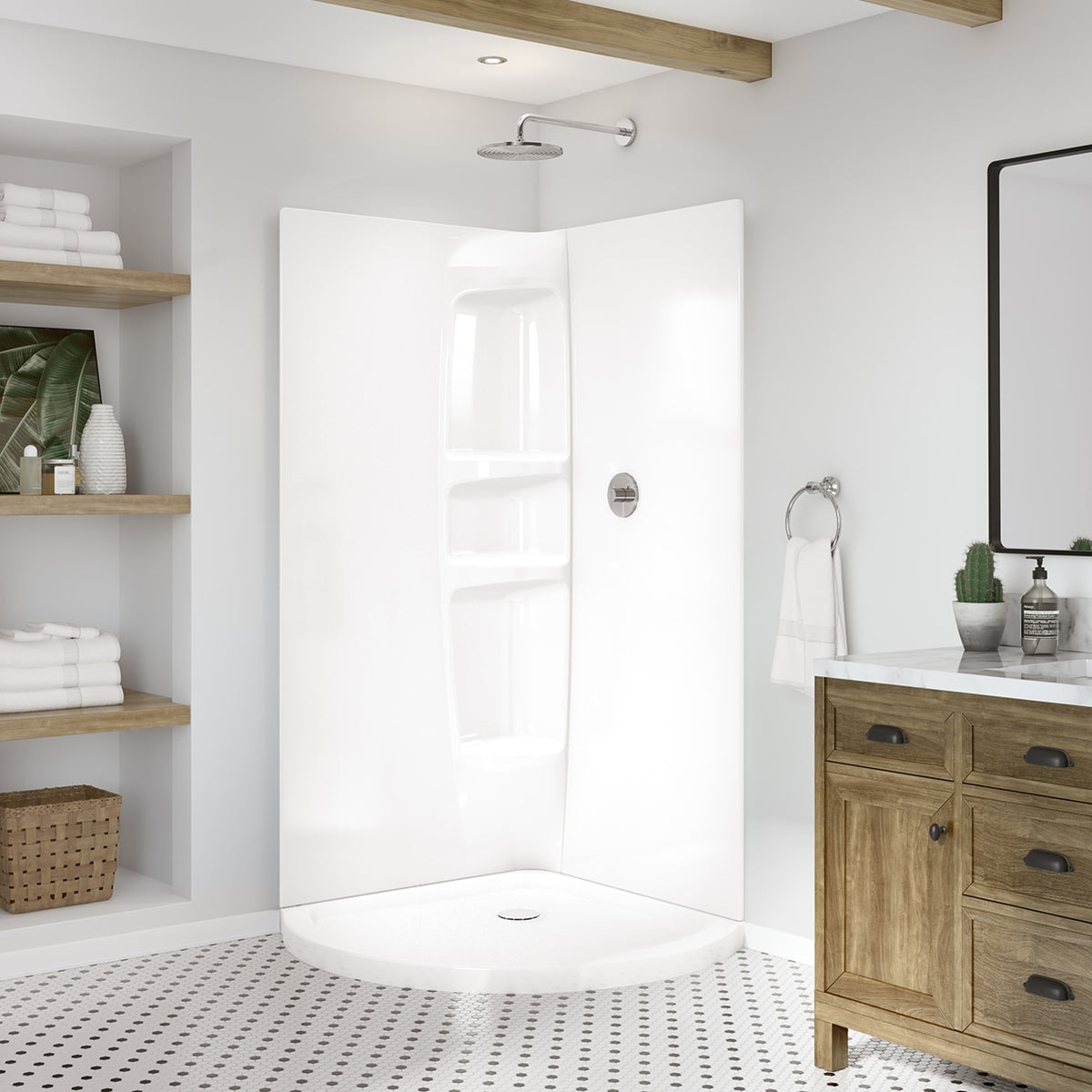 Maax 36 x 36 in Acrylic Direct-to-Stud Two-Piece Corner Shower Wall Kit in White - image 2