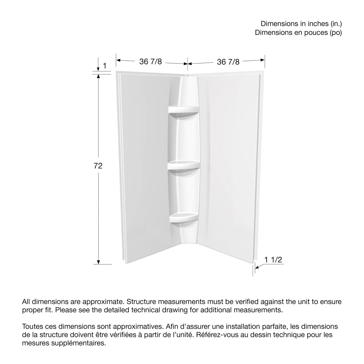 Maax 36 x 72 in Acrylic Direct-to-Stud Two-Piece Wall Kit in White - image 5