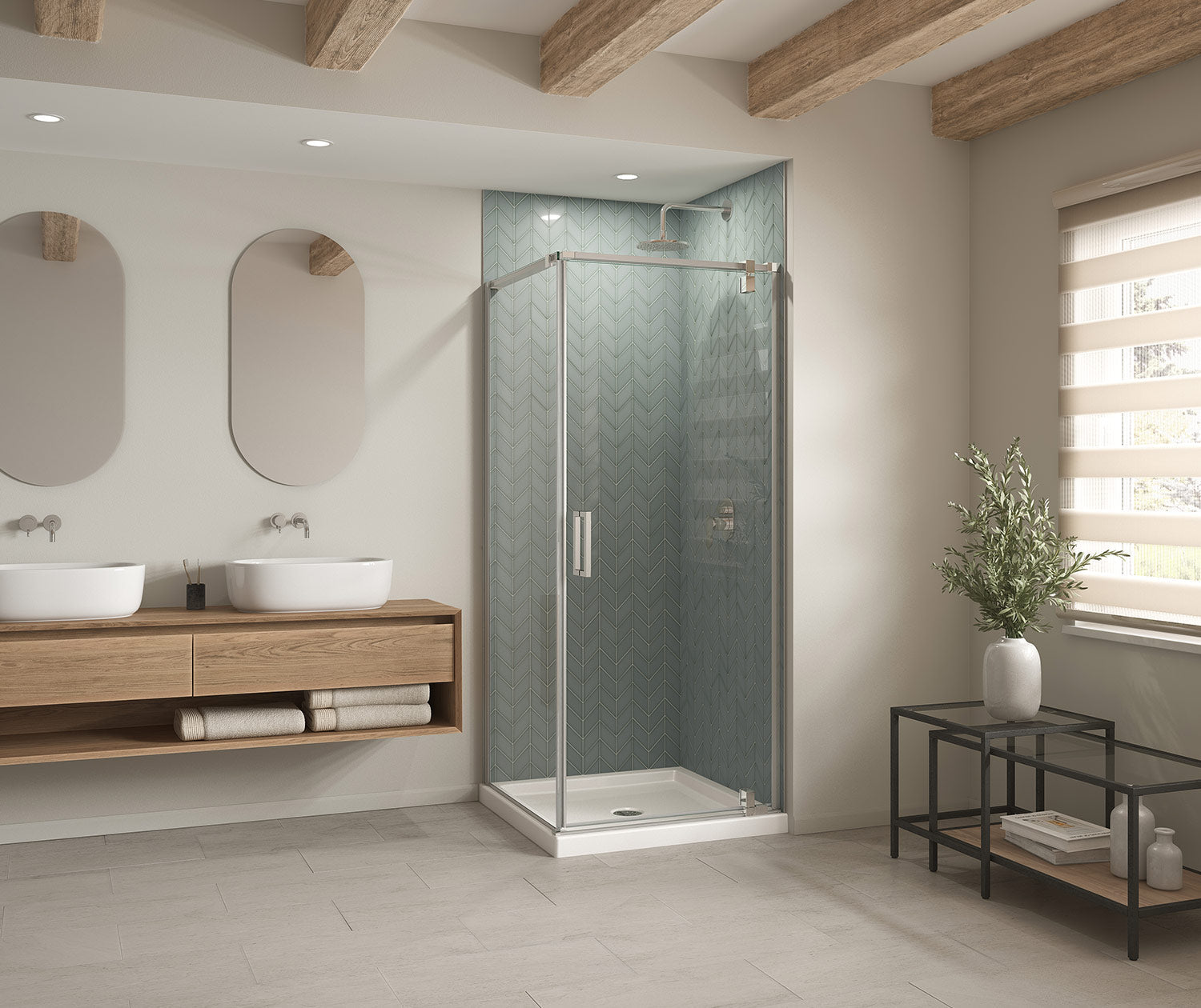 B3Round 3636 Acrylic Corner Left or Right Shower Base in White with Center Drain - Plumbing Market