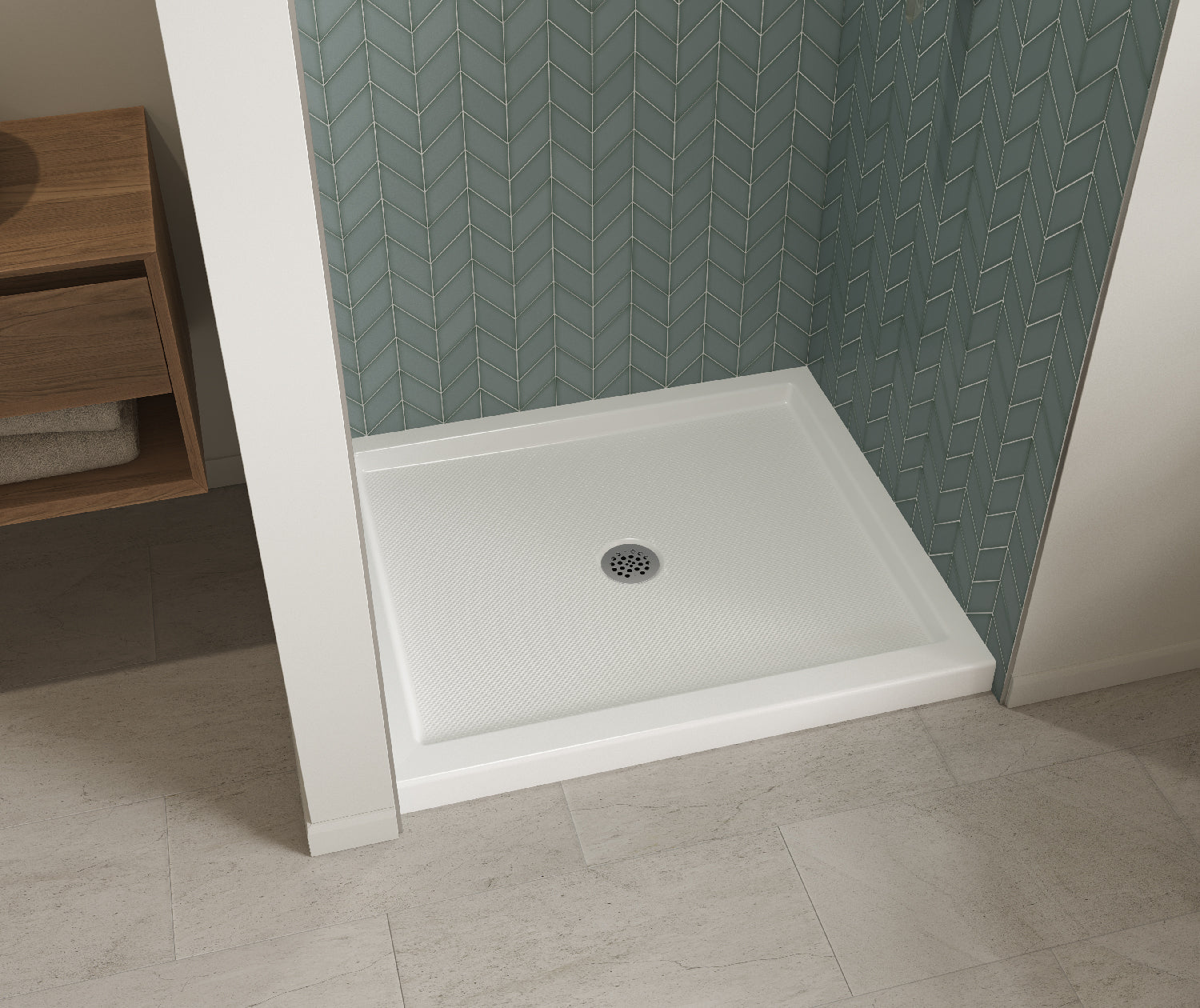 B3Round 4842 Acrylic Alcove Shower Base in White with Anti-slip Bottom with Center Drain - Plumbing Market