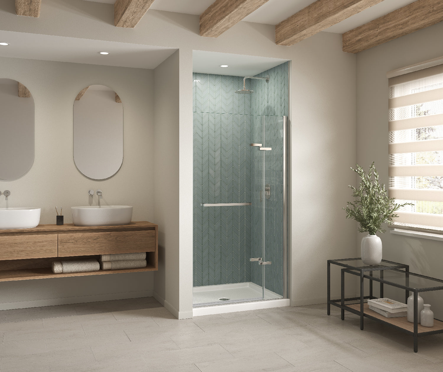 B3Round 4842 Acrylic Alcove Shower Base in White with Anti-slip Bottom with Center Drain - Plumbing Market