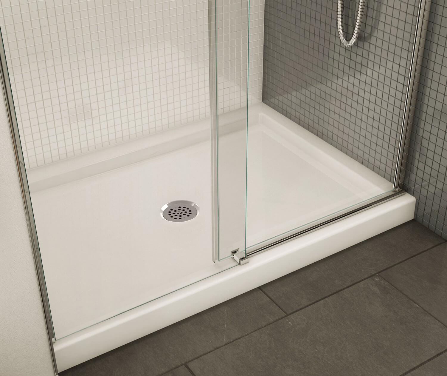 B3Round 4836 Acrylic Alcove Shower Base in White with Center Drain - Plumbing Market