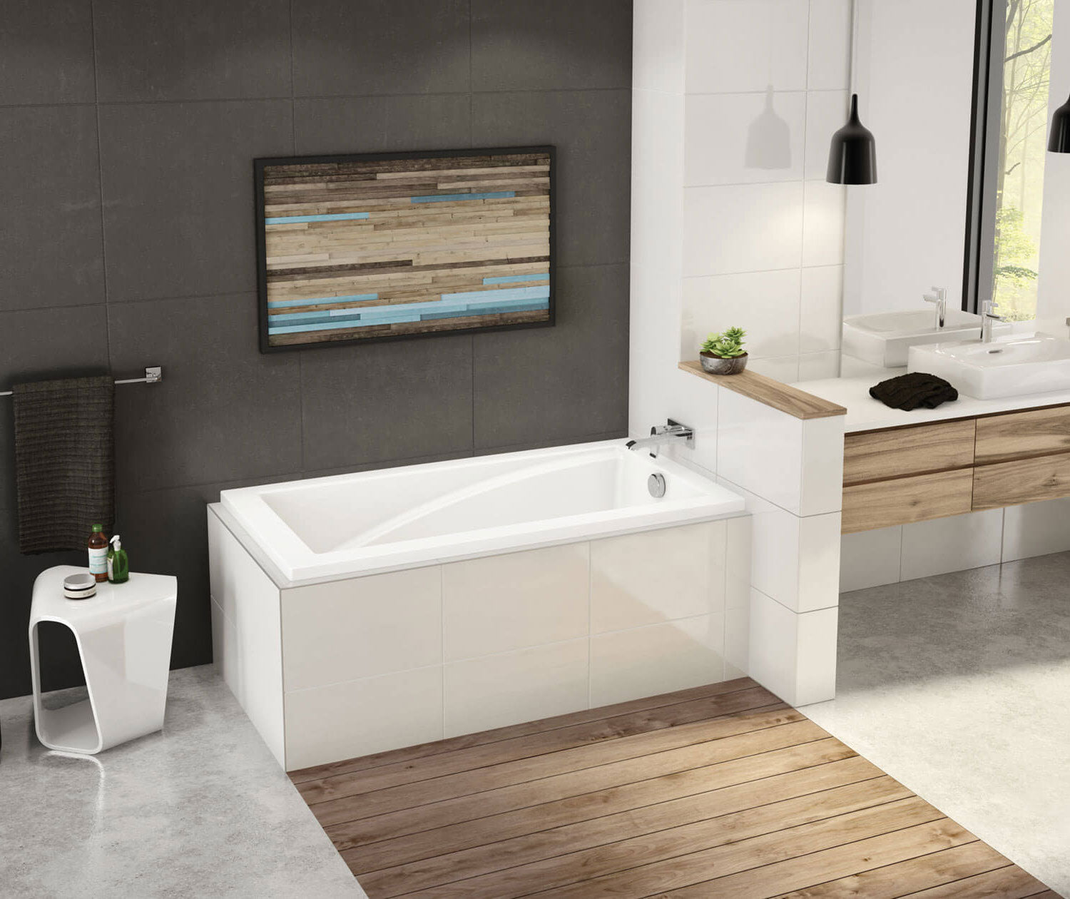ModulR 6032 IF (With Armrests) Acrylic Corner Right Left-Hand Drain Bathtub in White - Plumbing Market