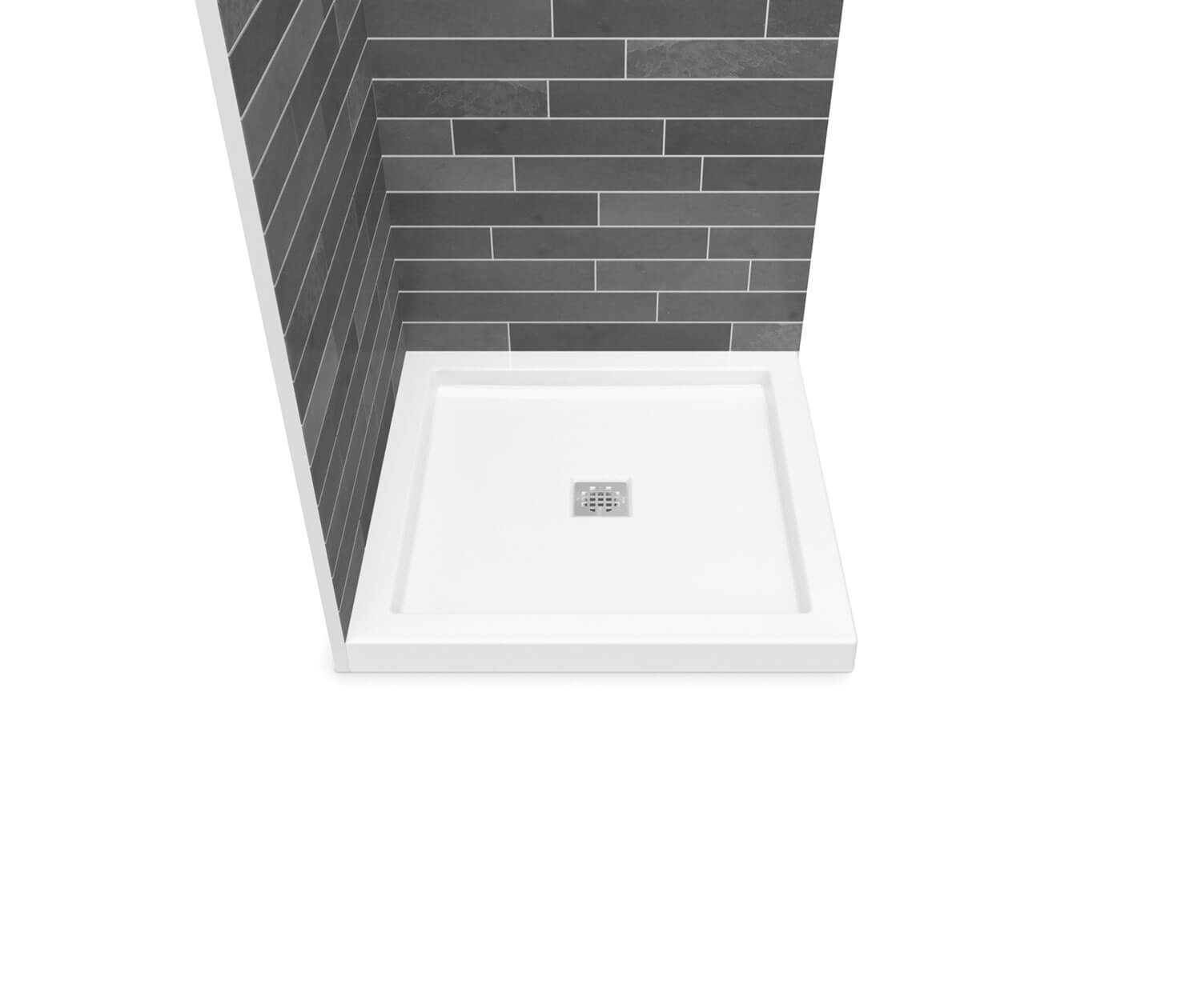 B3Square 3636 Acrylic Corner Left or Right Shower Base in White with Center Drain - Plumbing Market
