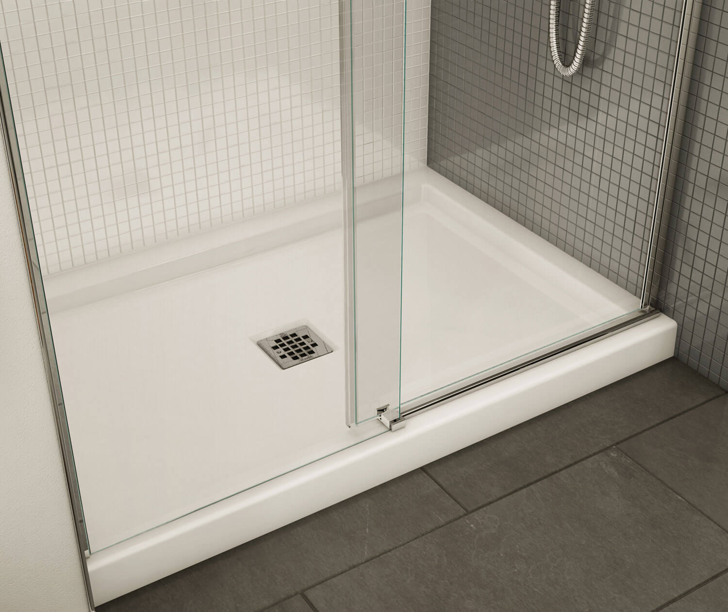 B3Square 4836 Acrylic Alcove Shower Base in White with Center Drain - Plumbing Market