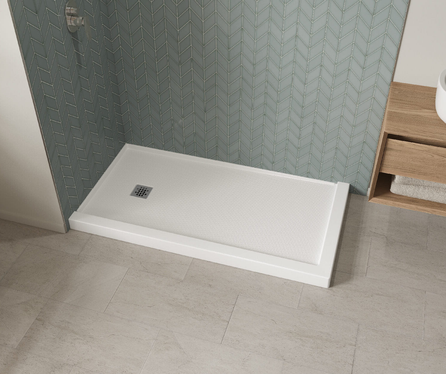 B3X 6032 Acrylic Corner Left Shower Base with Left-Hand Drain in White - Plumbing Market