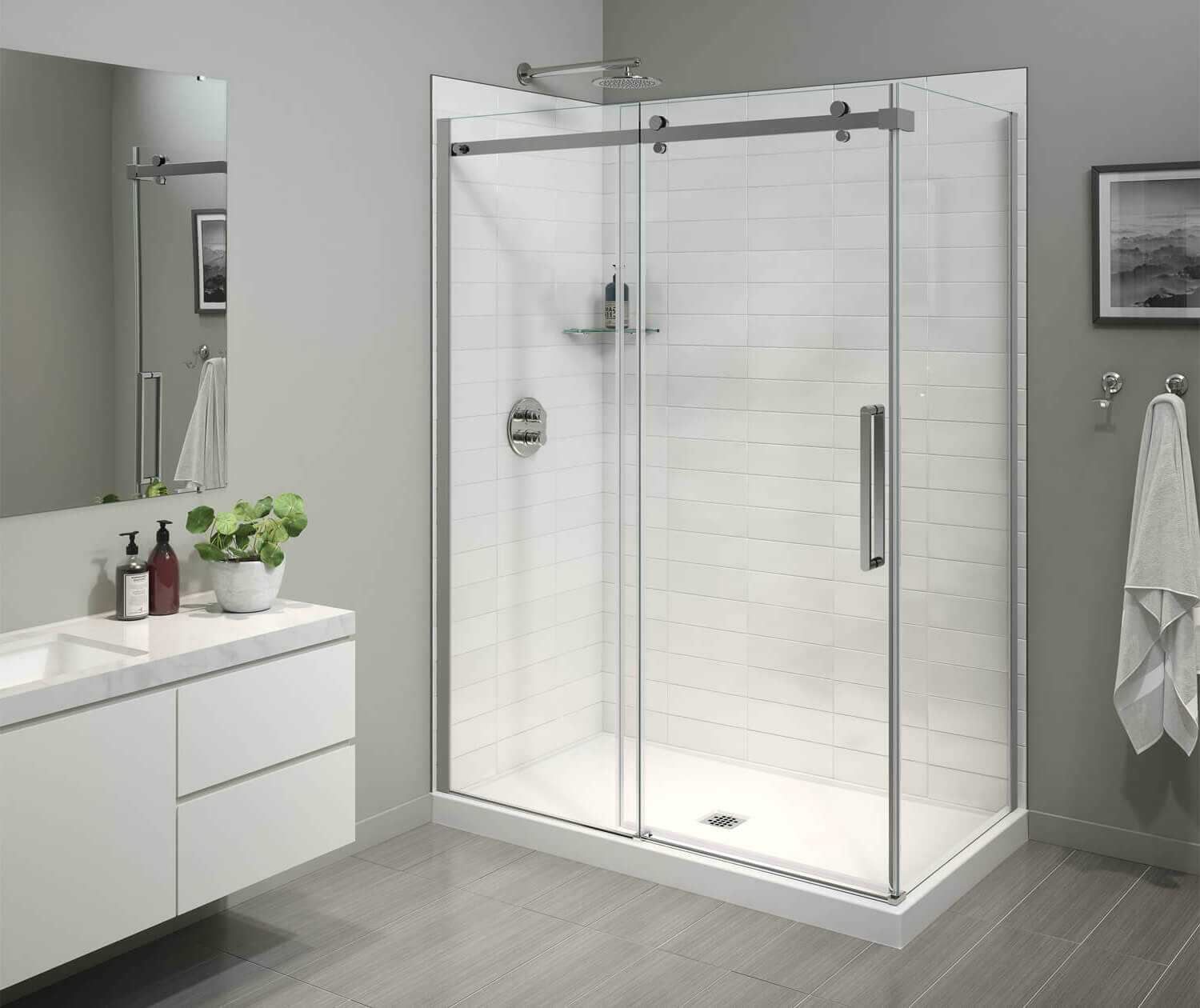 B3X 6036 Acrylic Corner Left Shower Base with Center Drain in White - Plumbing Market