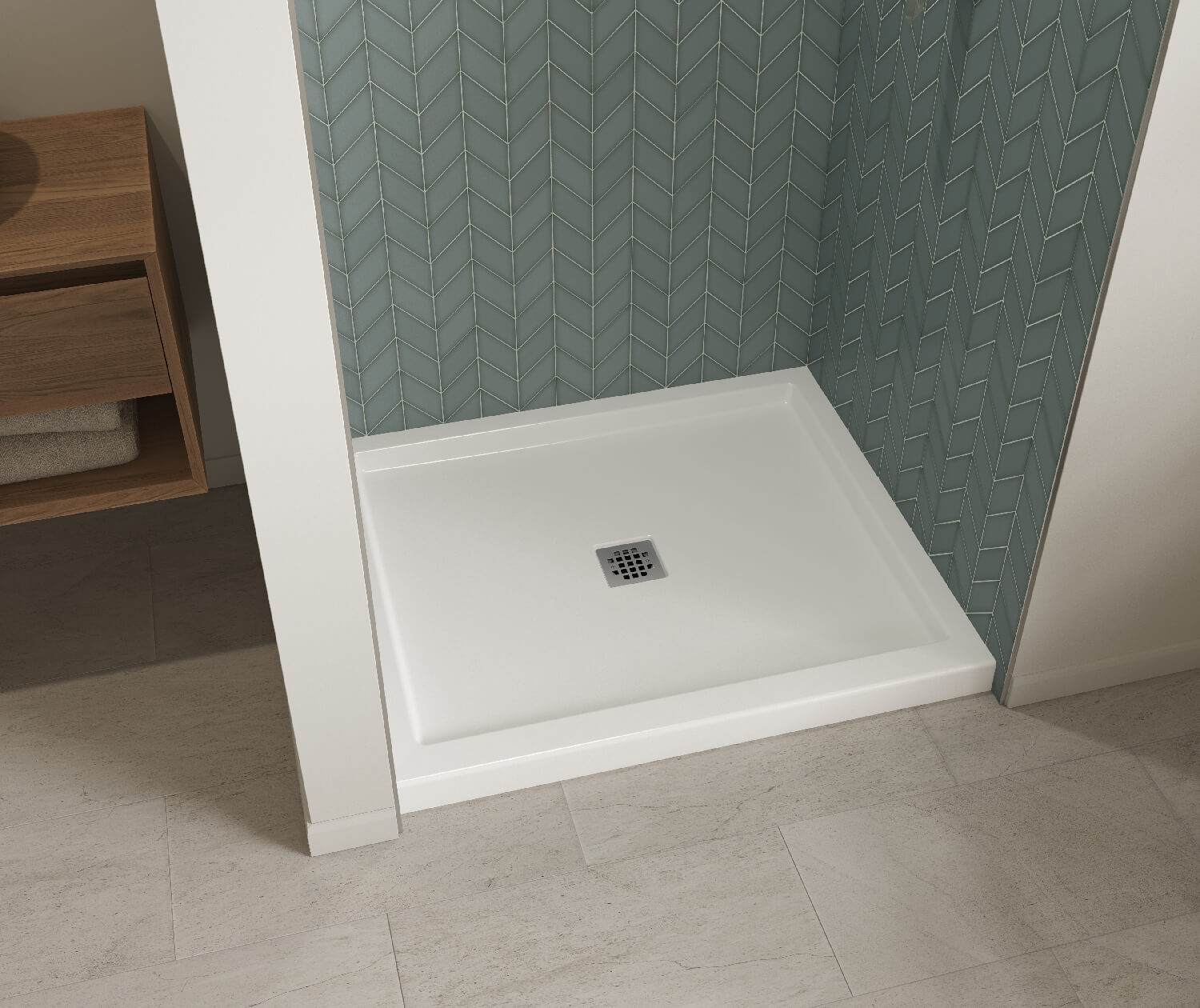 B3Square 4236 Acrylic Alcove Shower Base in White with Center Drain - Plumbing Market