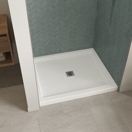 B3Square 4236 Acrylic Alcove Shower Base in White with Center Drain - Plumbing Market
