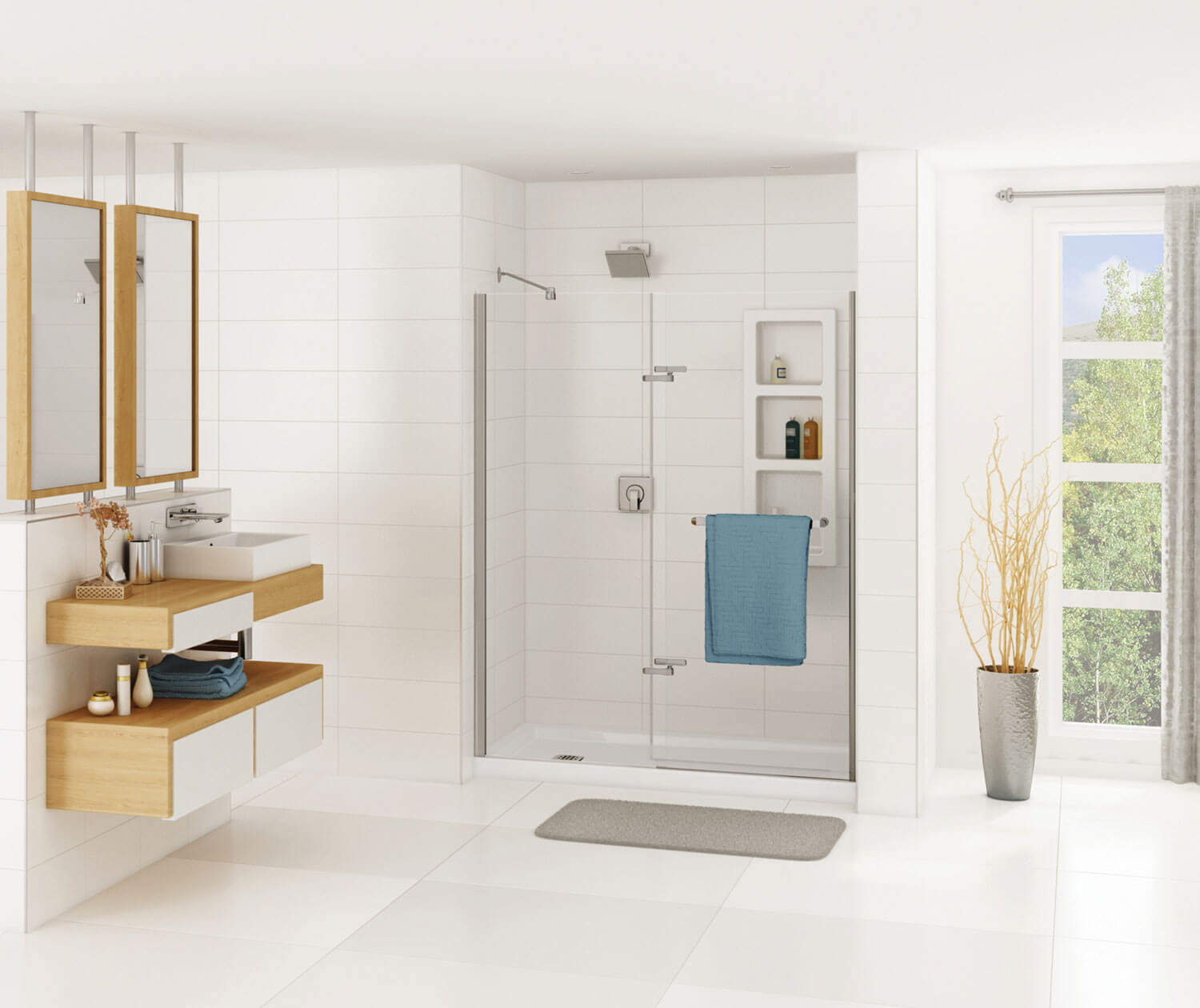 B3Square 6034 Acrylic Alcove Shower Base in White with Left-Hand Drain - Plumbing Market