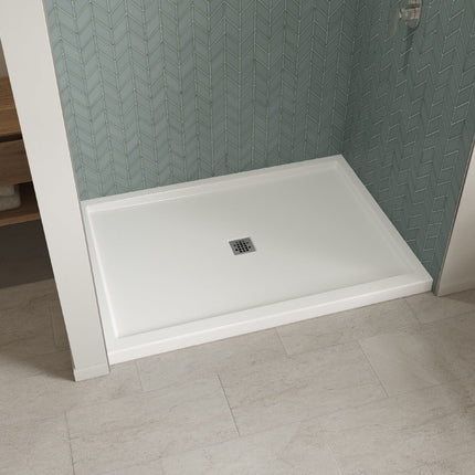 B3Square 6042 Acrylic Alcove Shower Base in White with Center Drain - Plumbing Market