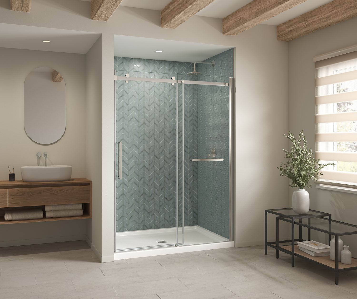 B3Square 6042 Acrylic Alcove Shower Base in White with Center Drain - Plumbing Market