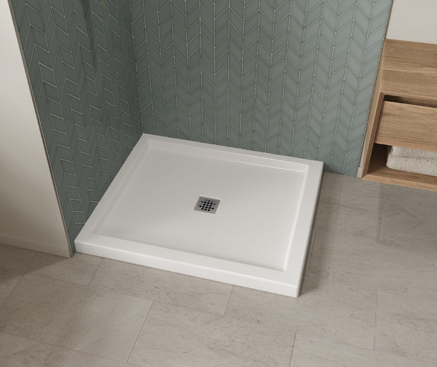 B3X 4236 Acrylic Corner Left Shower Base with Center Drain in White - Plumbing Market