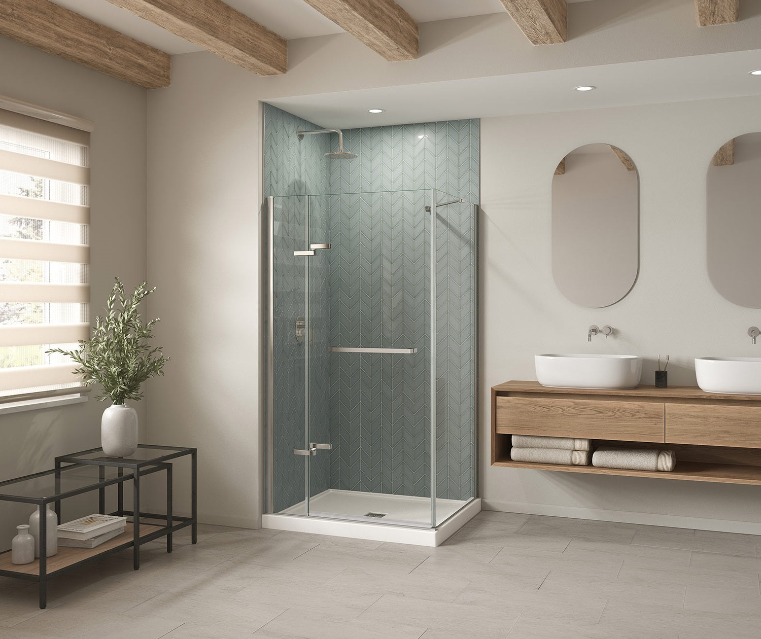 B3X 4236 Acrylic Corner Left Shower Base with Center Drain in White - Plumbing Market