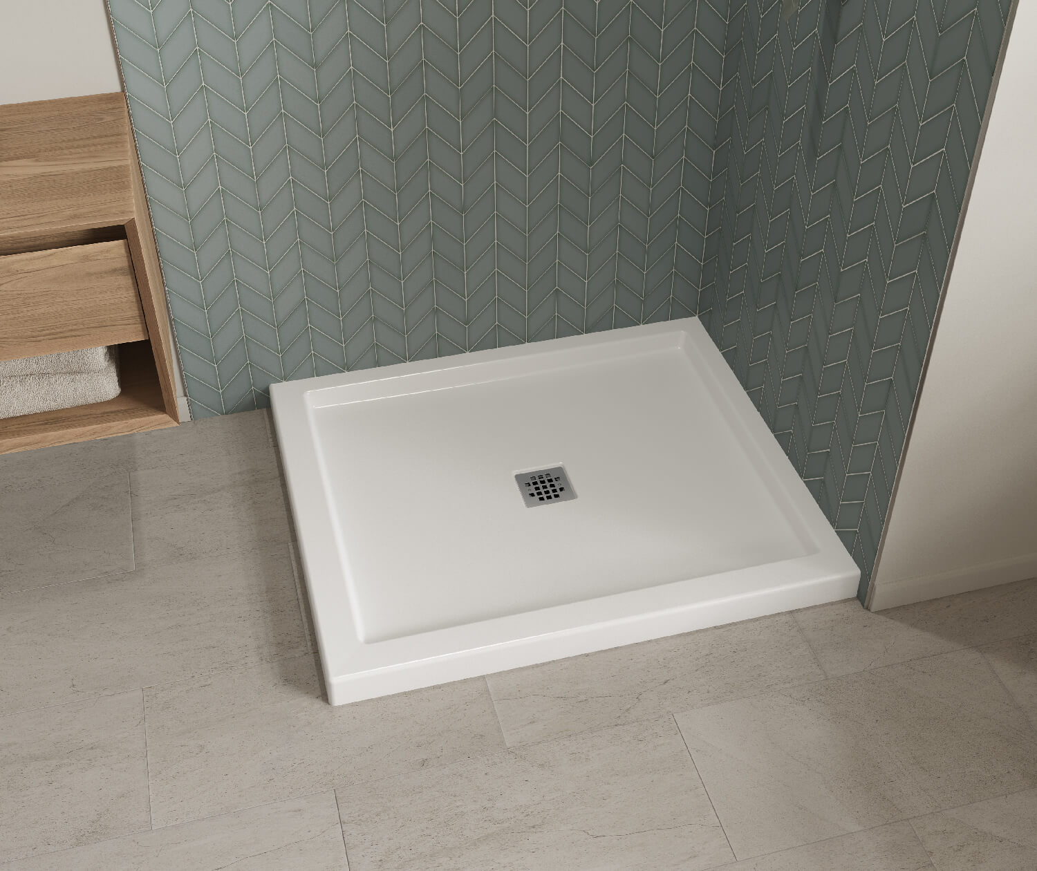 B3X 4236 Acrylic Corner Right Shower Base with Center Drain in White - Plumbing Market
