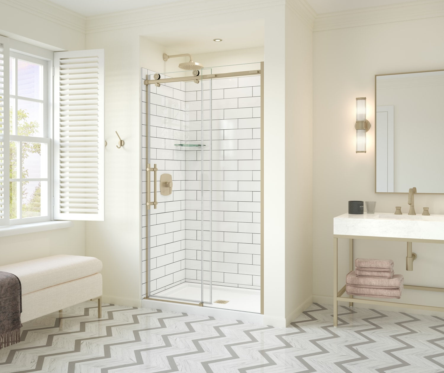 Odyssey SC 45-47 ½ x 78in. 8 mm Sliding Shower Door for Alcove Installation with Clear glass in Brushed Gold - Plumbing Market