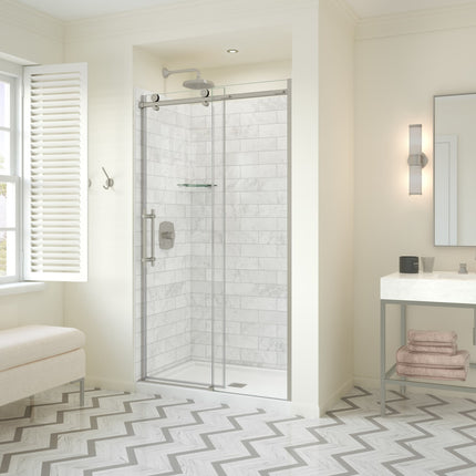 Odyssey SC 45-47 ½ x 78in. 8 mm Sliding Shower Door for Alcove Installation with Clear glass in Brushed Nickel - Plumbing Market