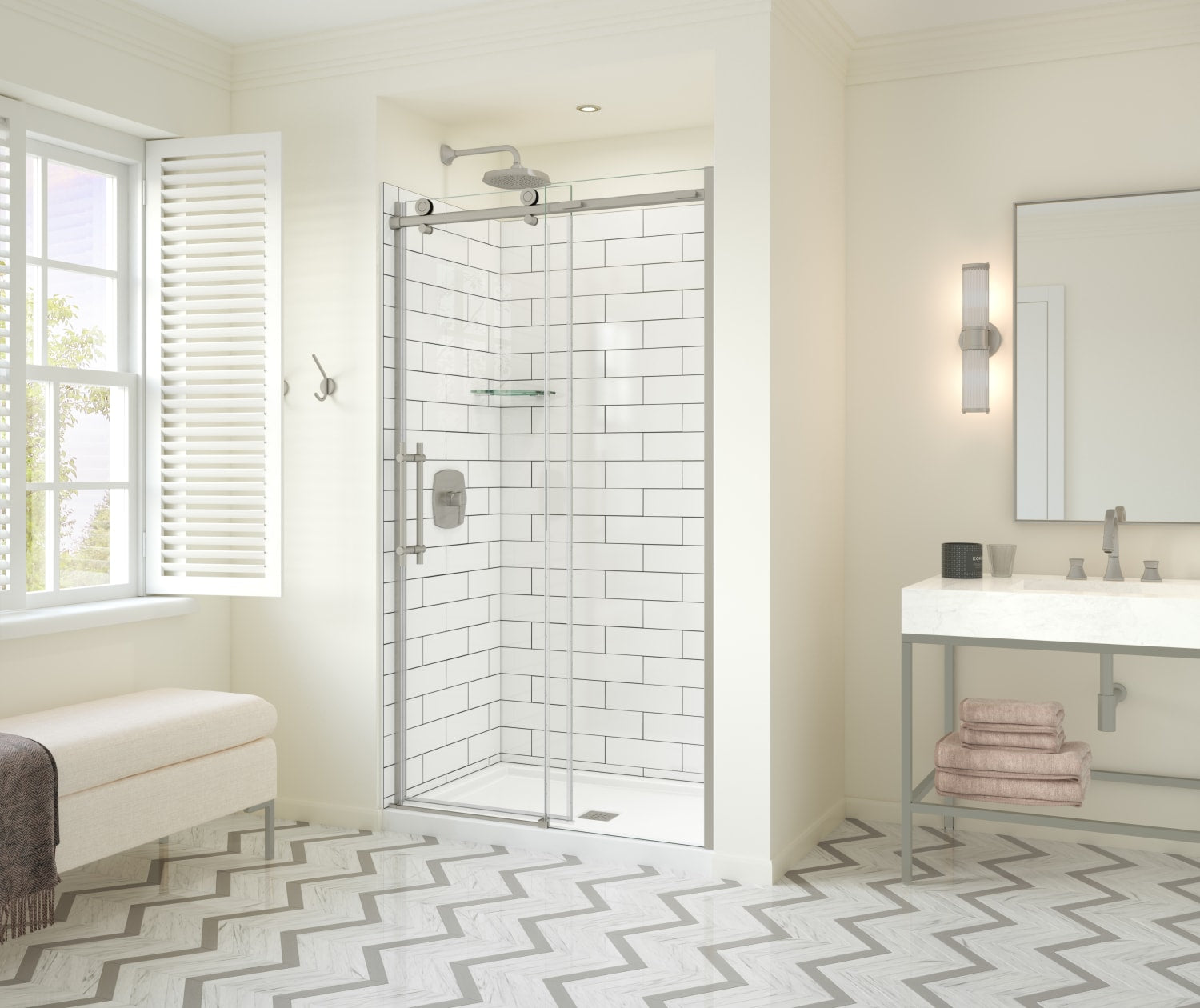 Odyssey SC 45-47 ½ x 78in. 8 mm Sliding Shower Door for Alcove Installation with Clear glass in Brushed Nickel - Plumbing Market