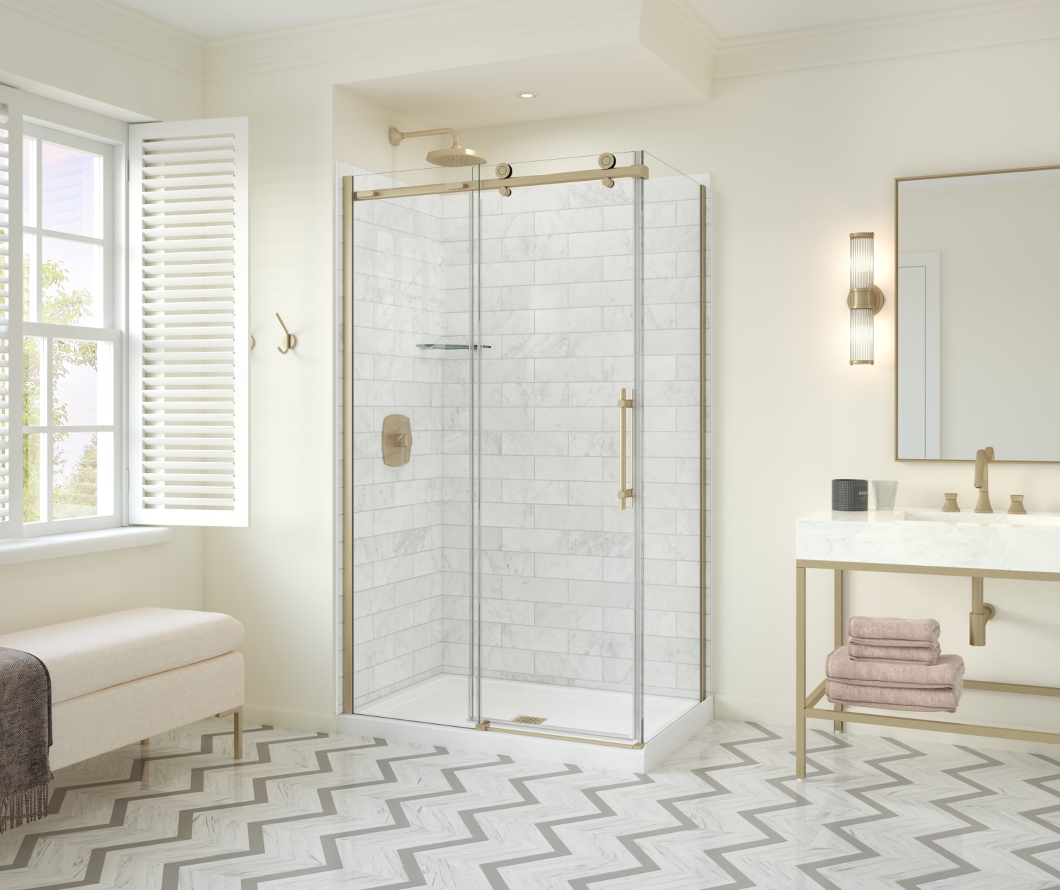 Odyssey SC 48" x 32" x 78" 8mm Sliding Shower Door for Corner Installation with Clear glass in Brushed Gold - Plumbing Market