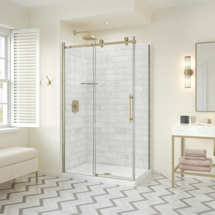 Odyssey SC 48" x 32" x 78" 8mm Sliding Shower Door for Corner Installation with Clear glass in Brushed Gold - Plumbing Market