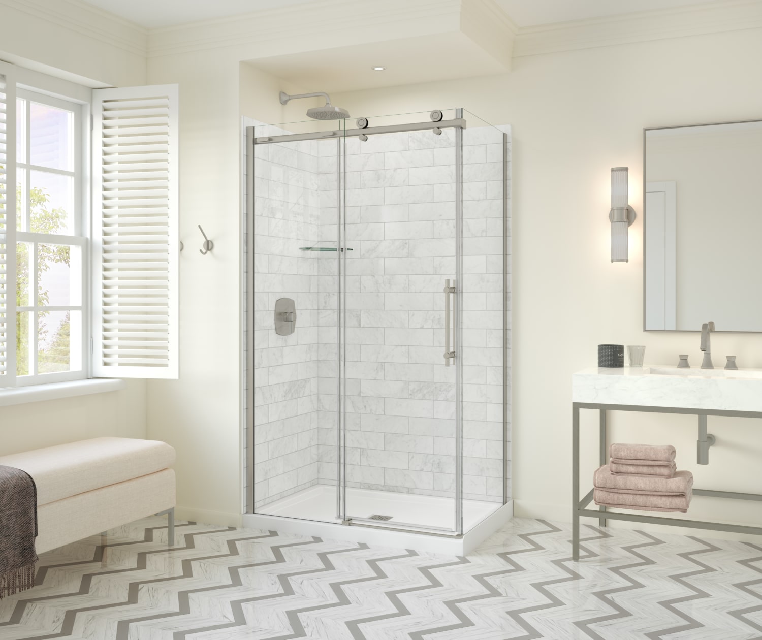 Odyssey SC 48" x 32" x 78" 8mm Sliding Shower Door for Corner Installation with Clear glass in Brushed Nickel - Plumbing Market