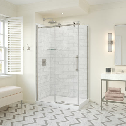 Odyssey SC 48" x 32" x 78" 8mm Sliding Shower Door for Corner Installation with Clear glass in Brushed Nickel - Plumbing Market