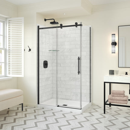 Odyssey SC 48" x 32" x 78" 8mm Sliding Shower Door for Corner Installation with Clear glass in Matte Black - Plumbing Market
