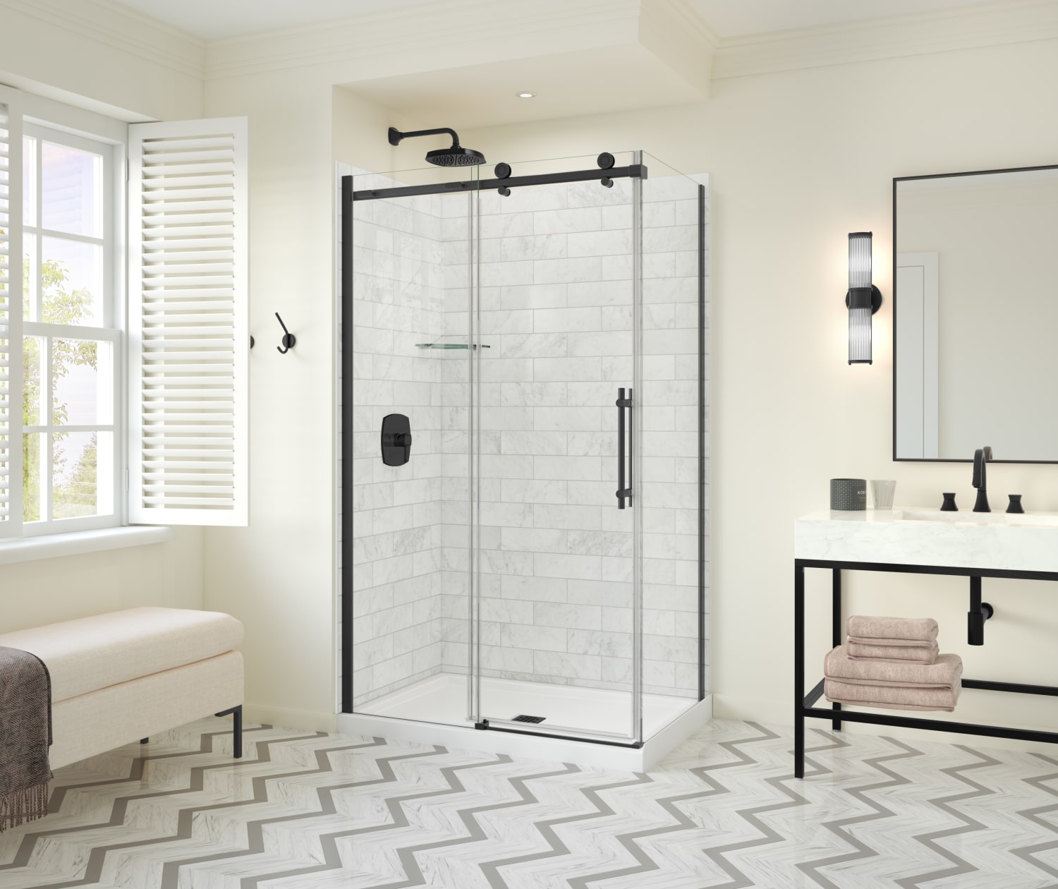 Odyssey SC 48" x 32" x 78" 8mm Sliding Shower Door for Corner Installation with Clear glass in Matte Black - Plumbing Market