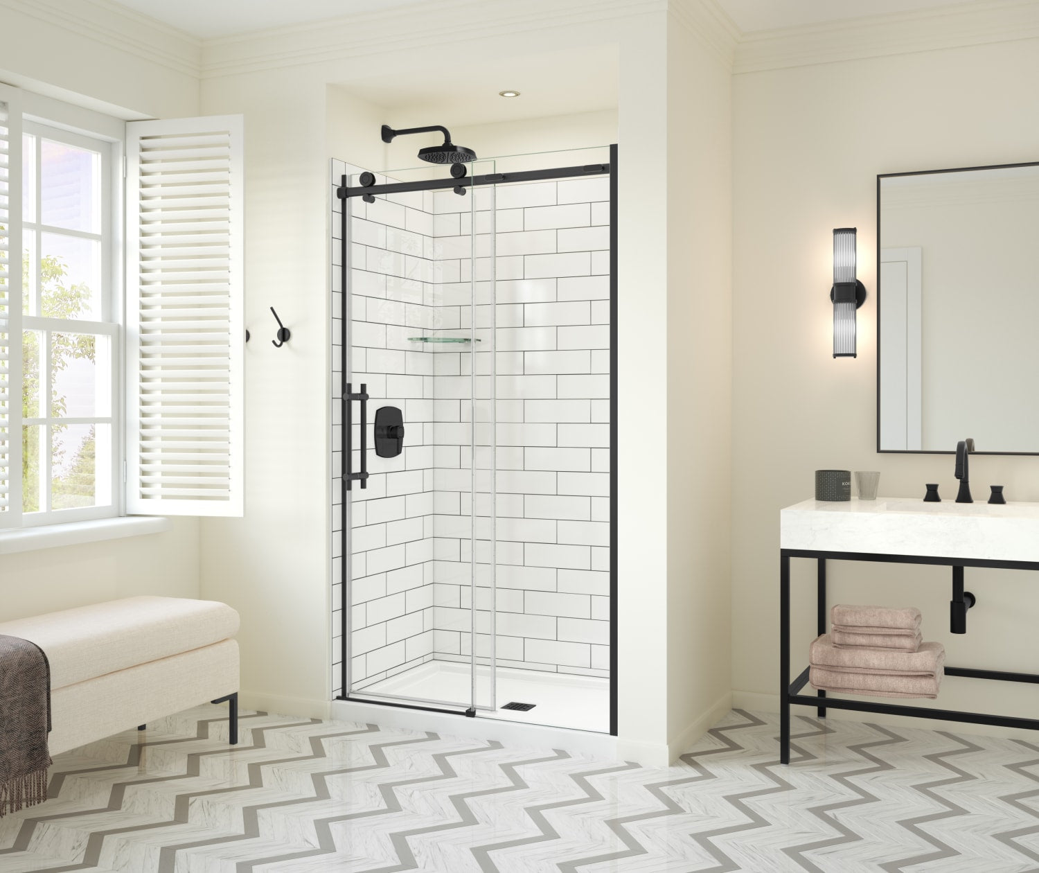 Odyssey SC 45-47 ½ x 78in. 8 mm Sliding Shower Door for Alcove Installation with Clear glass in Matte Black - Plumbing Market