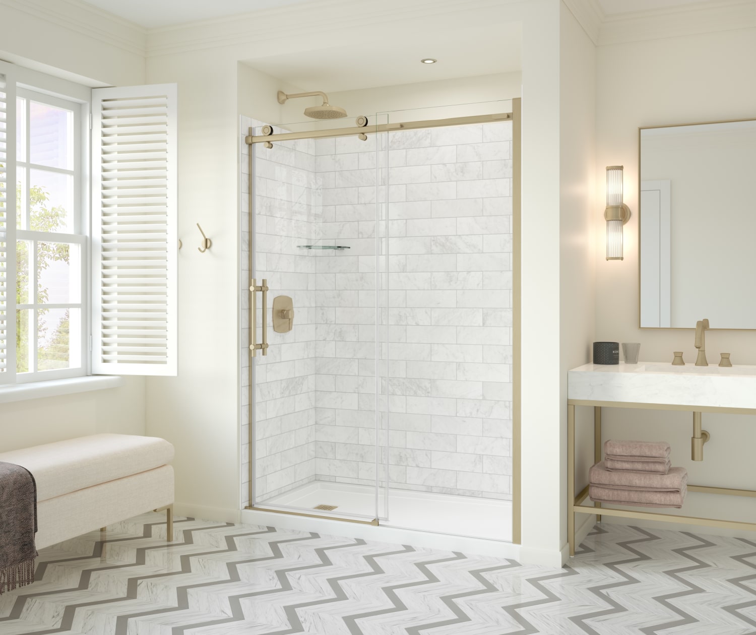Odyssey SC 57-59 ½ x 78in. 8 mm Sliding Shower Door for Alcove Installation with Clear glass in Brushed Gold - Plumbing Market