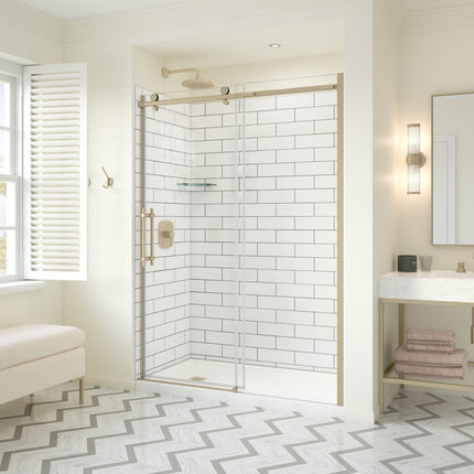 Odyssey SC 57-59 ½ x 78in. 8 mm Sliding Shower Door for Alcove Installation with Clear glass in Brushed Gold - Plumbing Market