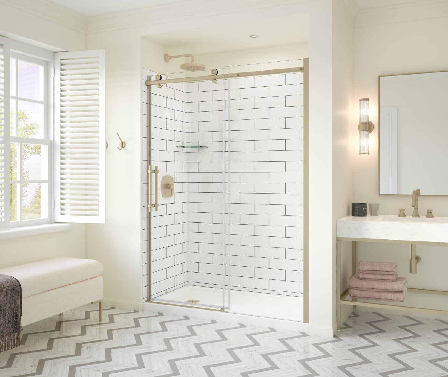 Odyssey SC 57-59 ½ x 78in. 8 mm Sliding Shower Door for Alcove Installation with Clear glass in Brushed Gold - Plumbing Market