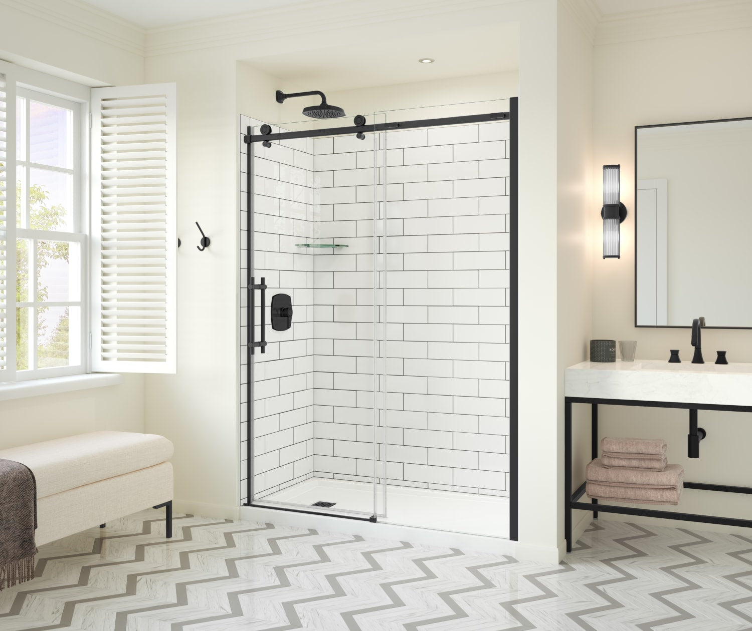 Odyssey SC 57-59 ½ x 78in. 8 mm Sliding Shower Door for Alcove Installation with Clear glass in Matte Black - Plumbing Market