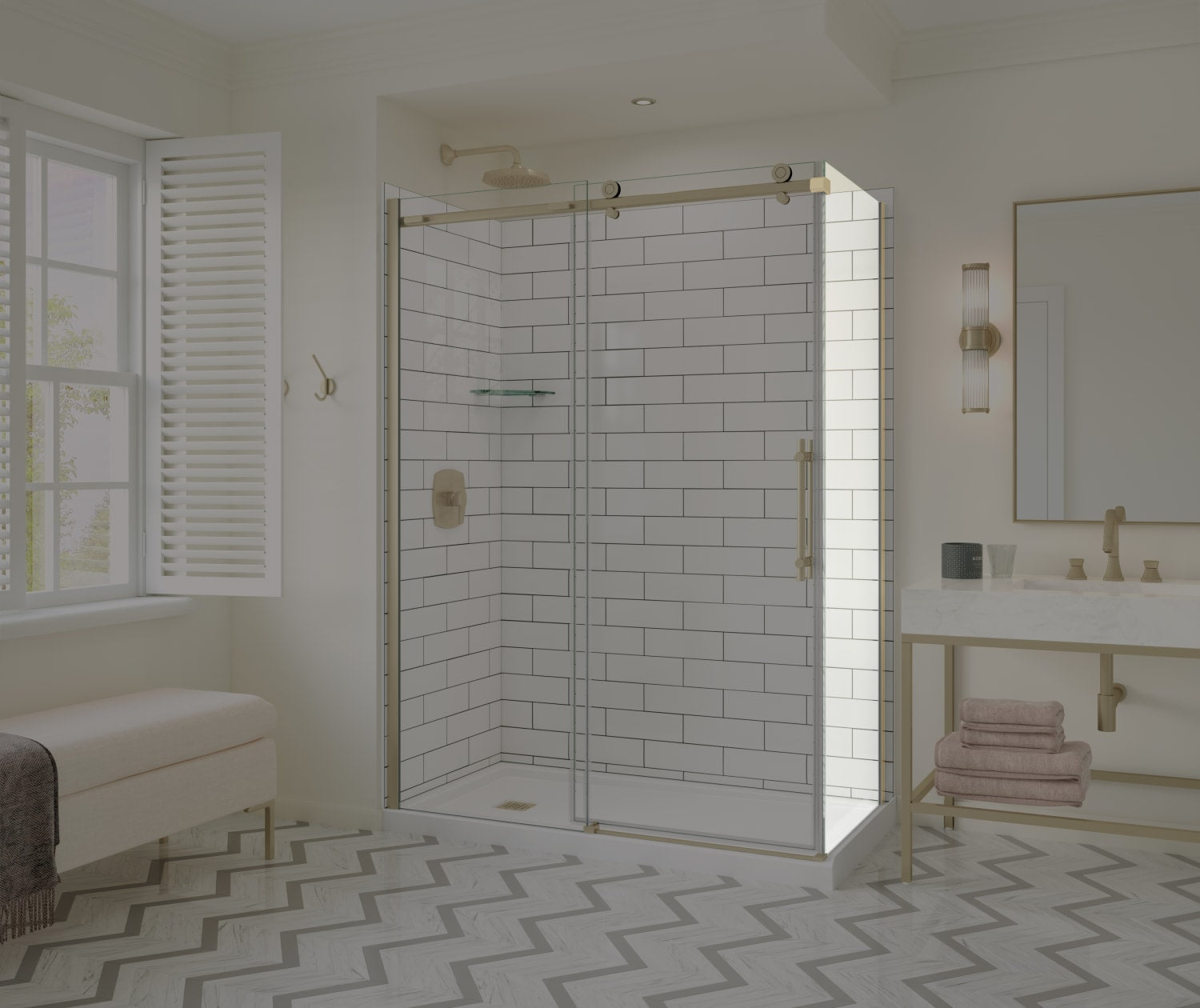Odyssey SC Return Panel for 32 in. Base in Clear glass in Brushed Gold - Plumbing Market