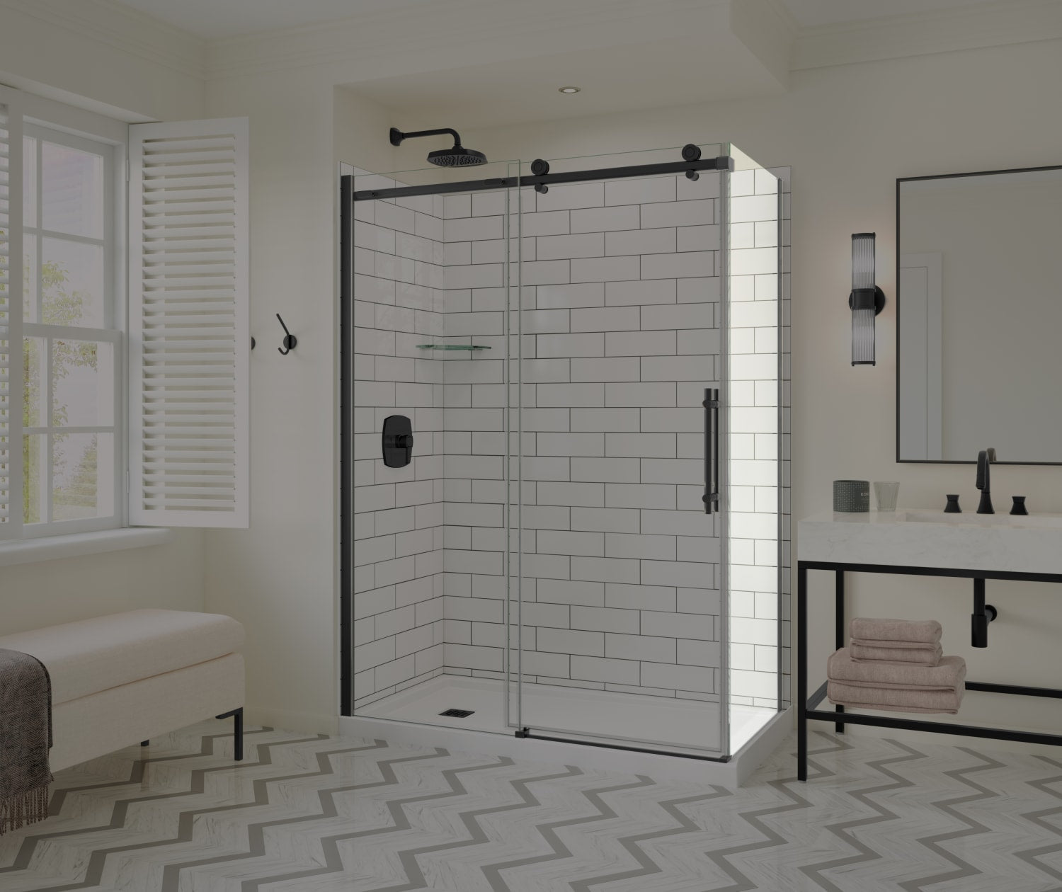 Odyssey SC Return Panel for 32 in. Base in Clear glass in Matte Black - Plumbing Market