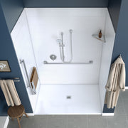 Maax Acolyte 6238 Acrylic Alcove Shower Base in White with Anti-slip and ABS Center Drain in Matte Black