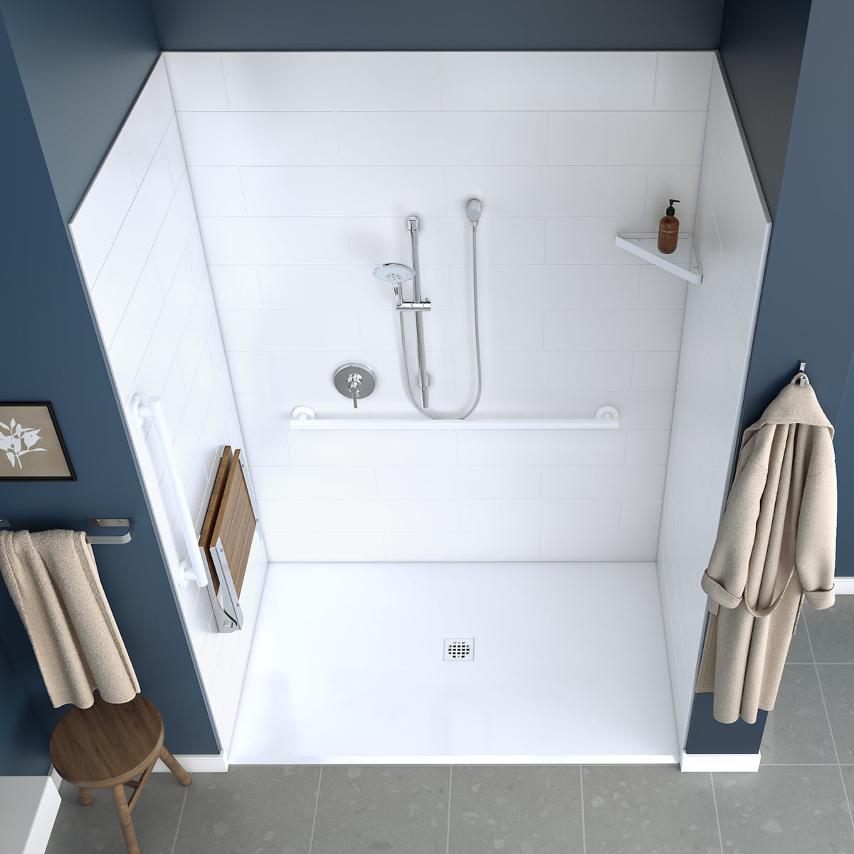 Maax Acolyte 6238 Acrylic Alcove Shower Base in White with Anti-slip and ABS Center Drain in Matte Black - image 10