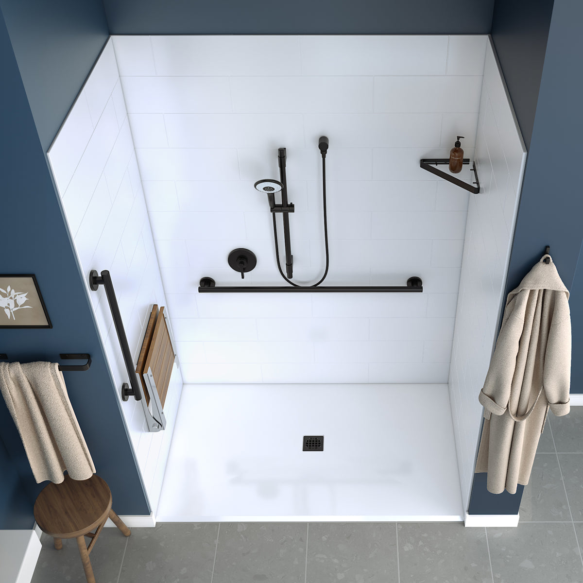 Maax Acolyte 6238 Acrylic Alcove Shower Base in White with Anti-slip and ABS Center Drain in Matte Black - image 6