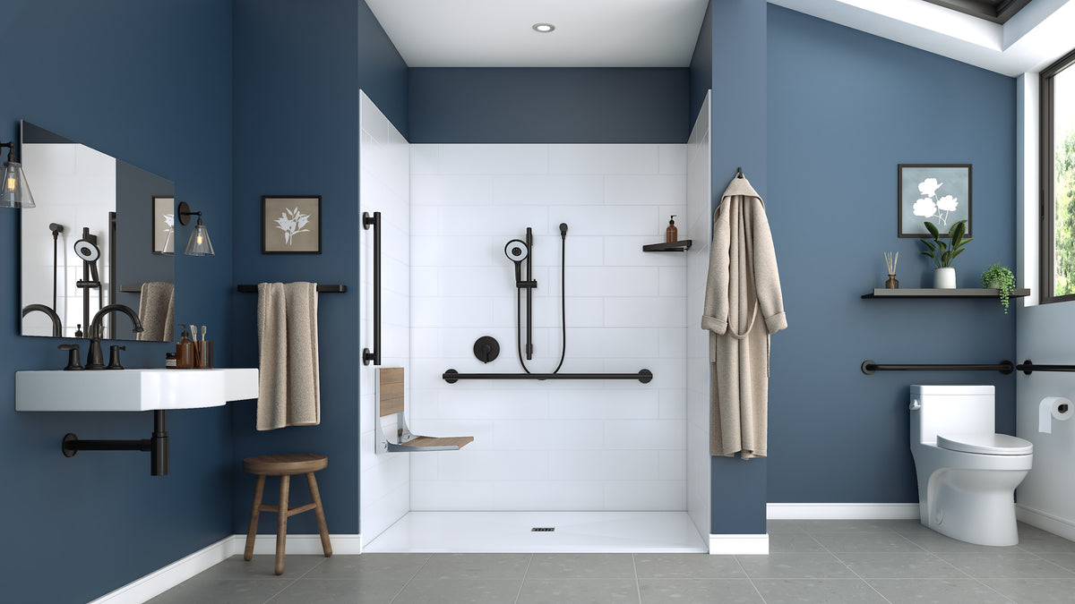 Maax Acolyte 6238 Acrylic Alcove Shower Base in White with Anti-slip and ABS Center Drain in Matte Black - image 8