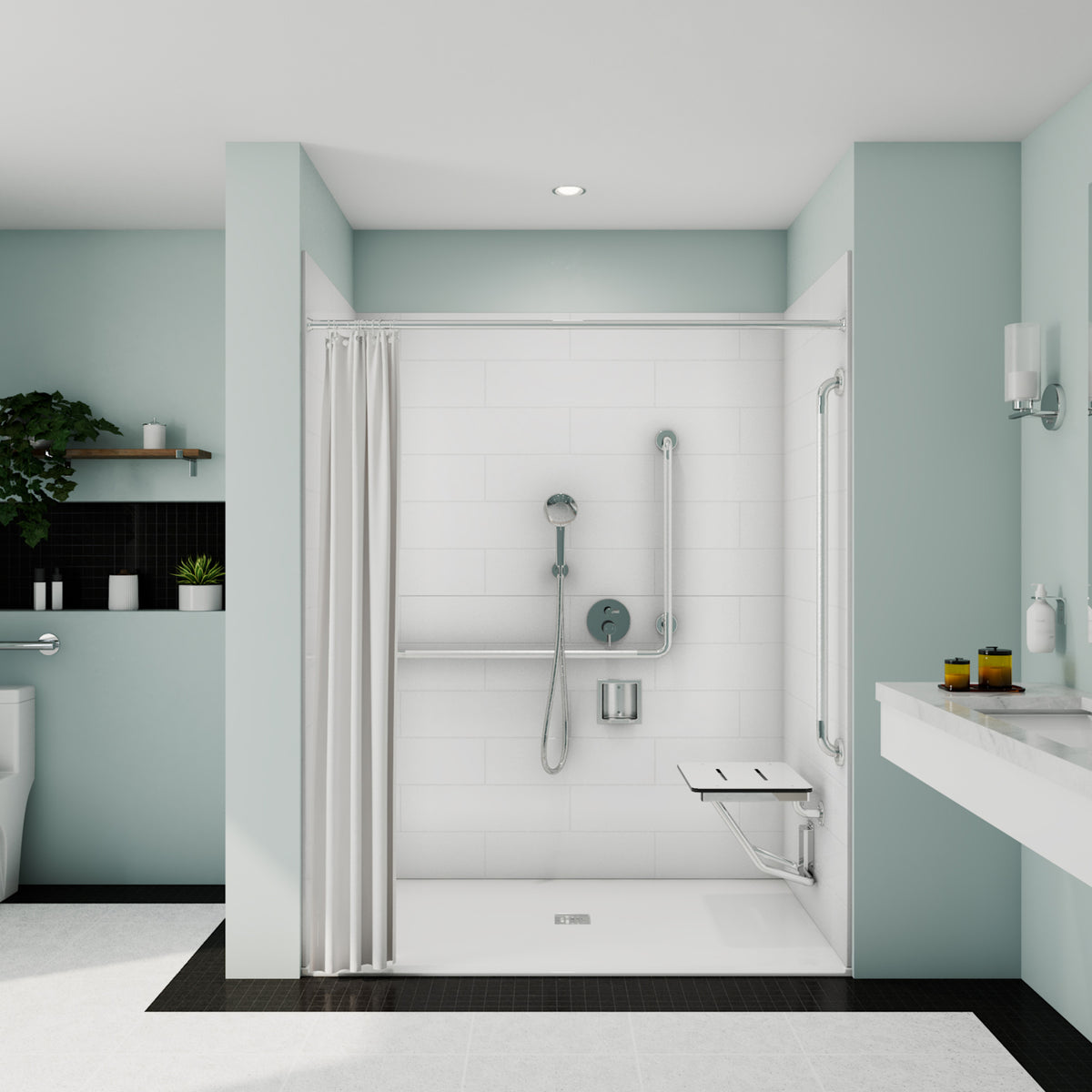 Maax Acolyte 6238 - NBC Alberta Compliant Alcove Five-Piece Shower with ABS Center Drain in Chrome and Left Soap Dish - image 10
