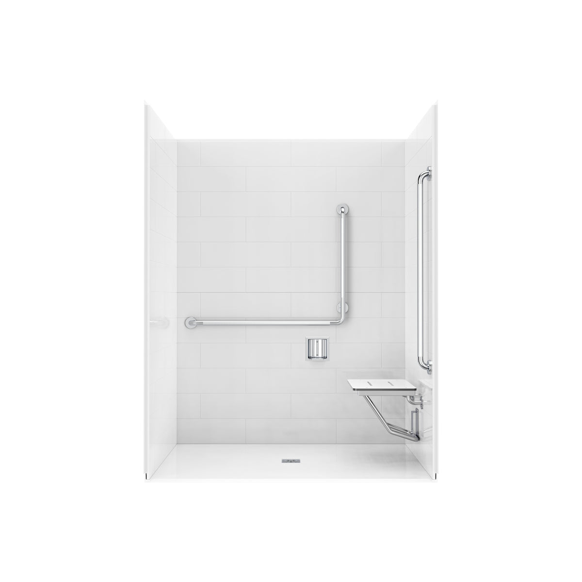 Maax Acolyte 6238 - NBC Alberta Compliant Alcove Five-Piece Shower with ABS Center Drain in Chrome and Left Soap Dish - image 11