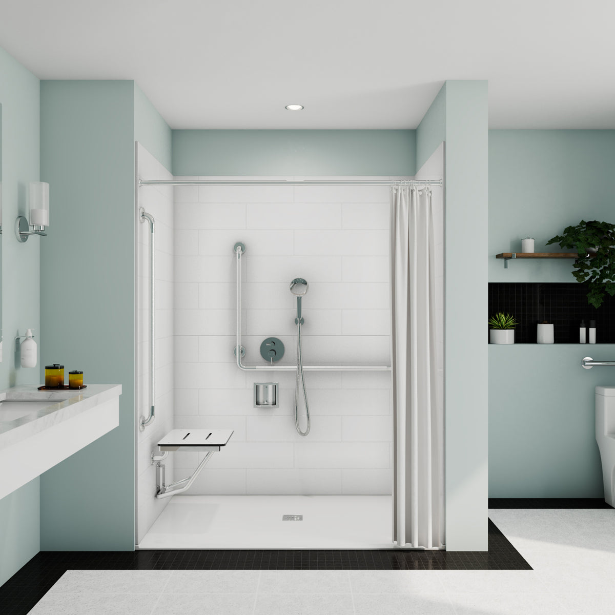 Maax Acolyte 6238 - NBC Alberta Compliant Alcove Five-Piece Shower with ABS Center Drain in Chrome and Left Soap Dish - image 6