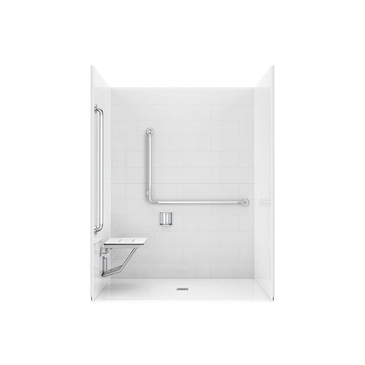 Maax Acolyte 6238 - NBC Alberta Compliant Alcove Five-Piece Shower with ABS Center Drain in Chrome and Left Soap Dish - image 7