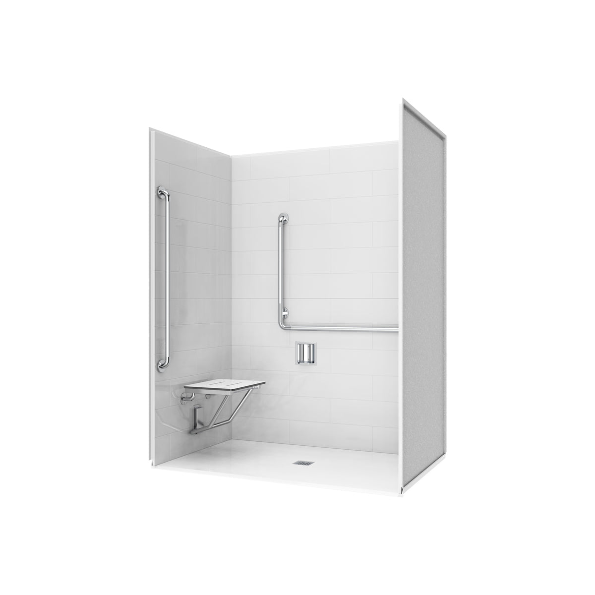 Maax Acolyte 6238 - NBC Alberta Compliant Alcove Five-Piece Shower with ABS Center Drain in Chrome and Left Soap Dish - image 8