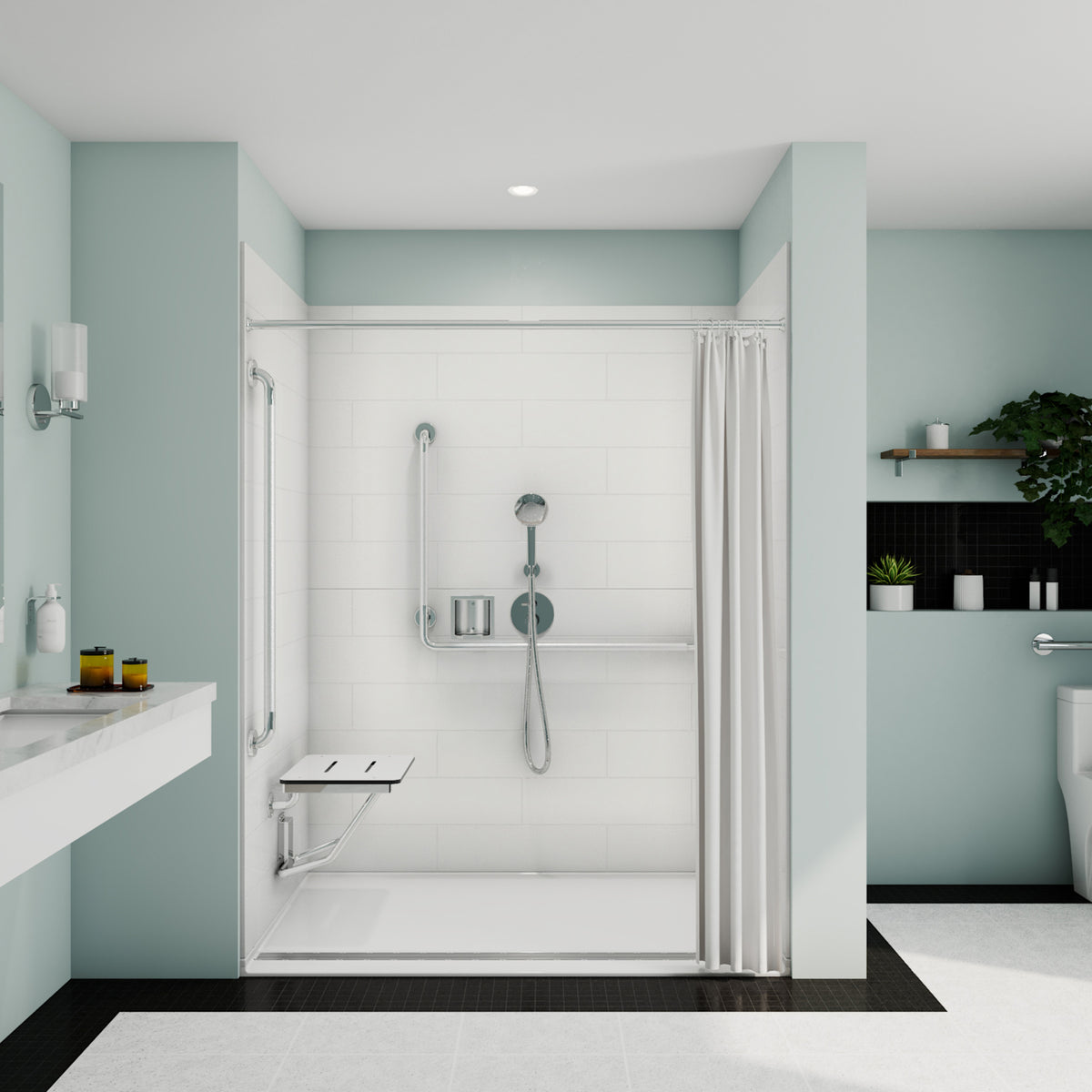 Maax Acolyte 6238 - NBC Alberta Compliant Alcove Five-Piece Shower with Fire-resistant Linear Drain in Chrome and Right Soap Dish - image 14