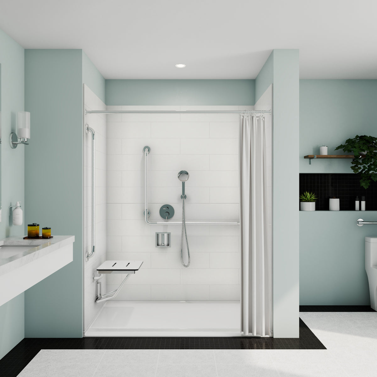 Maax Acolyte 6238 - NBC Alberta Compliant Alcove Five-Piece Shower with Fire-resistant Linear Drain in Chrome and Right Soap Dish - image 34